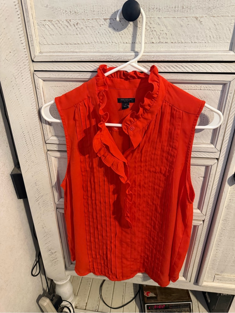 Ann Taylor Bright Red Ruffle Pintuck Sleeveless Top
